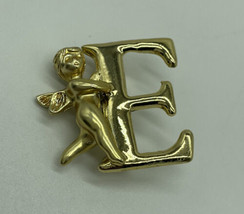 Vtg L Razza Gold Tone E Initial Guardian Angel Cherub Lapel Brooch Pin V... - £5.70 GBP