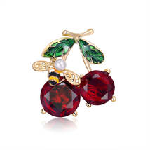 Red Crystal &amp; Pearl 18K Gold-Plated Bee Cherry Brooch - £11.18 GBP