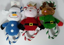 Lot of 3 Pet factory Holiday Santa Plush With Rope Dog Toy, Squeeks 12 in. - £19.97 GBP