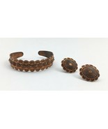 Vintage Native Southwest Concho Solid Copper Cuff Bracelet &amp; Screw Back ... - £41.62 GBP