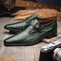 Rovigo Genuine Caiman Crocodile Monk Strap Forest Green image 7