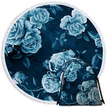 Dark Blue under Light Blue Roses Round Beach Towel - $14.90+