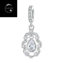 Genuine Sterling Silver 925 Classic Vintage Style Crystal Pendant Dangle Charm - £17.88 GBP