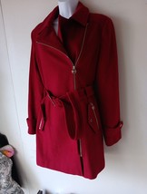 Michael Kors $275 Red Belted Wool Blend Peacoat Women Jacket Asymmetrica... - £110.93 GBP