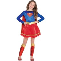 Supergirl Girls Dress Child Age 8 to 10 Medium 4 Piece Costume Amscan New - $27.95