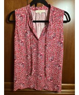 Ann Taylor Loft Women’s Top Blouse Medium Pink Floral Mixed Media Sleeve... - $17.82