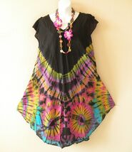 BD34 Black Tie Dye Summer Ruffle Sleeves Cotton Umbrella Beachwear Sun D... - $24.90
