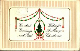 Cordial Greetings Merry Christmas Tree Embossed Winsch Back 1918 Postcard - £3.05 GBP