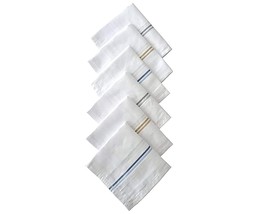 Beautiful White Hankie Cotton Wedding Handkerchiefs Striped Party Rumal Set Of 6 - £9.72 GBP
