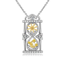 Sun And Moon Necklace Hourglass With Heart Stone Adorned Sterling Silver Pendent - £104.74 GBP