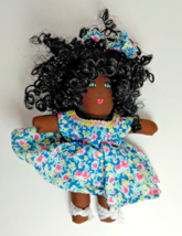 &quot;Lily&quot; Black Girl Afro/Curly Hair Play Doll Wearing Blue Floral Dress - Vintage - £12.23 GBP