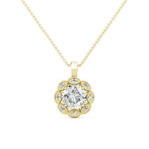 1.79CT Created Diamond 14K Yellow Gold Flower Migraine Halo Pendant Necklace 18&quot; - £212.87 GBP