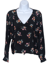 Freshman 1996 Women&#39;s Size M Crop Top Navy &amp; Pink Floral 3/4 Sleeve - £11.24 GBP