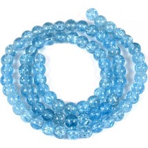 Aqua Blue Crackle Glass Round Loose Beads 6mm 1 Strand - £7.43 GBP