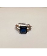 Blue Gem Crystal Ring Silver Colored Band Size 8-10 - £14.99 GBP