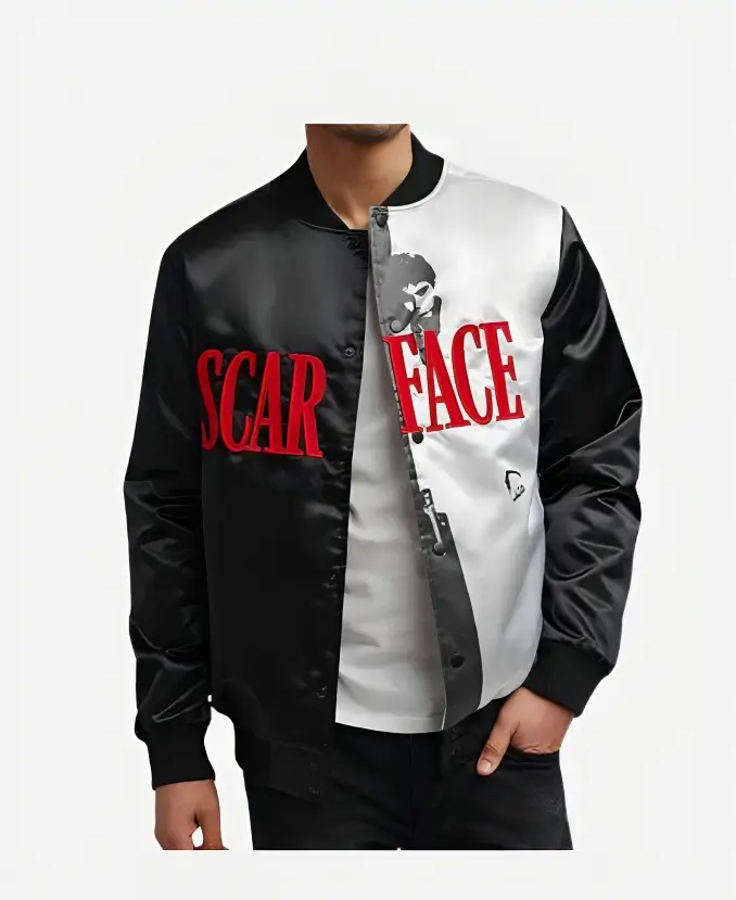 Scarface Black &amp; White Satin Bomber Lettering - $181.47 CAD+