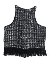 Fashion Union Sz 10 L Boucle Tank Sleeveless Tweed Crop Top Fringe Black... - £9.80 GBP