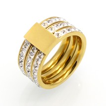 Deluxe Round LAB CZ Micro-Pave Stainless Steel Silver&amp;Gold S 6-9 Women Men Ring - £13.53 GBP