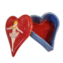 Studio Art Glazed Heart Shaped Ballerina Ceramic Trinket Box Lid Signed ... - $13.98
