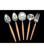 American Tempo Stainless Flatware 5 Piece Set Danish MCM Faux Wood Handl... - £59.14 GBP