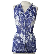 Blue and White Button Up Sleeveless Blouse Size Medium - £19.36 GBP