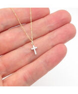 14K Gold Finish Tiny Lab Created Diamond Cross Silver Pendant Necklace Mini - $25.41