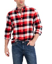 Club Room Men&#39;s Cotton Regular-Fit Plaid Flannel Shirt Bright Ruby Check... - $15.99