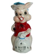 Vtg ceramic bunny rabbit &quot;Bank for a Rainy Day&quot; piggy bank made in Japan - $367.32 MXN