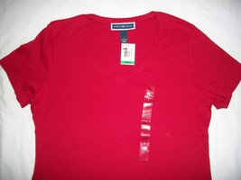 Macy&#39;s Karen Scott Women&#39;s Red Amore Short Sleeve V-Neck Tee Top T-Shirt Large - £15.97 GBP