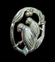 Vintage Double Parrot Brooch Silver Tone Bird Pin Unsigned Coro Era Jewelry - $29.69