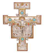 18.5&quot; Silver 22K Gold Plating Handpainted San Damiano Turquoise Stones C... - $484.11
