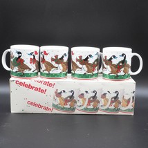 Vintage Mug Set Christmas Geese Celebrate w/ Box made in Japan - $34.64