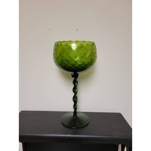 Vintage Empoli Snifter Vase, Tall Twisted Stem Optic Green, MCM Art Glass - £70.86 GBP