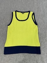 Cable &amp; Gauge Sweater Tank Womens Medium Yellow Navy Ribbed Knit Sleeveless - $14.84