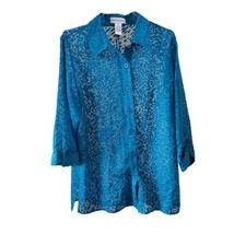 Draper&#39;s &amp; Damon&#39;s Aqua Sheer Button Up Long Sleeve Blouse - $24.09