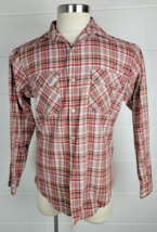 Vintage 70s Mens Big Mac JC Penney Red Brown Plaid Button Front Shirt M ... - £19.38 GBP