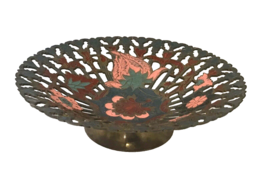 Hand Painted Solid Brass Footed Bowl With Cut Outs and Scalloped Edge From India - £14.78 GBP