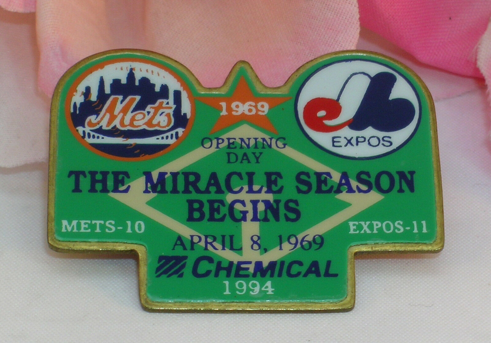 New NY Mets Expos Pin Chemical Bank Opening Day 1969 The Miracle Season Begins - $12.99