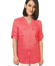 Nicole Miller ~ Women&#39;s Size Small ~ Calypso Coral ~ Linen ~ Button Up Top - £17.88 GBP