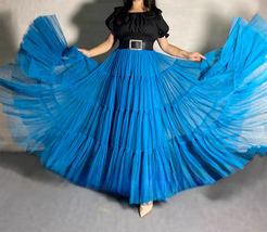BLUE Tiered Tulle Maxi Skirt Outfit Women Custom Plus Size Fluffy Tulle Skirt image 2