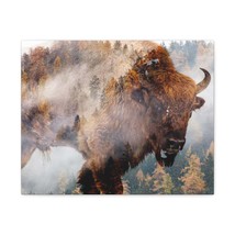 European Bison And Foggy Forest Wildlife Buffalo Art Canvas Wall Art for Home D - £68.33 GBP+