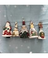Set Of 5 Christmas Santa Holiday Ceramic Bells Vintage Ceramic Bells Chr... - $33.61 CAD