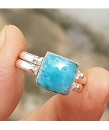 Flip 2 in 1  LARIMAR - AMBER gemstones 925 sterling silver reversible ri... - €34,61 EUR