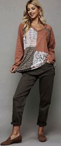 New GIGIO by UMGEE S Patchwork print  V Neck pullover cotton blend top O... - $25.95