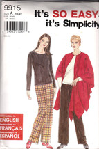 Simplicity Pattern 9915 Misses' Pants, Top, Wrap, Sizes 10-22 Vtg New Uncut 2001 - $7.92