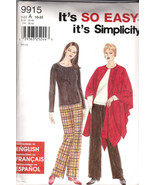 Simplicity Pattern 9915 Misses&#39; Pants, Top, Wrap, Sizes 10-22 Vtg New Un... - £5.95 GBP