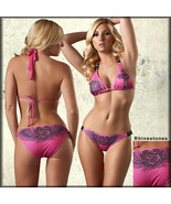 Sinful Neon Heart Rose Wings Rhinestone Pyramid Studs Womens Bikini Top ... - £31.59 GBP