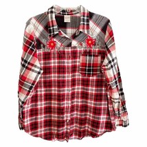 Blair Red Black Plaid Embroidered Button Front Flannel Shirt X Large - £22.42 GBP