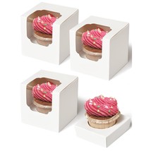 Cupcake Boxes 50 Pcs White Individual Cupcake Box, Single Container Cardboard Ho - £25.57 GBP