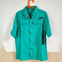 Boys Swiss Alps Teal Collared Tech Button Down Shirt short sleeve10/12 - $584.54 MXN